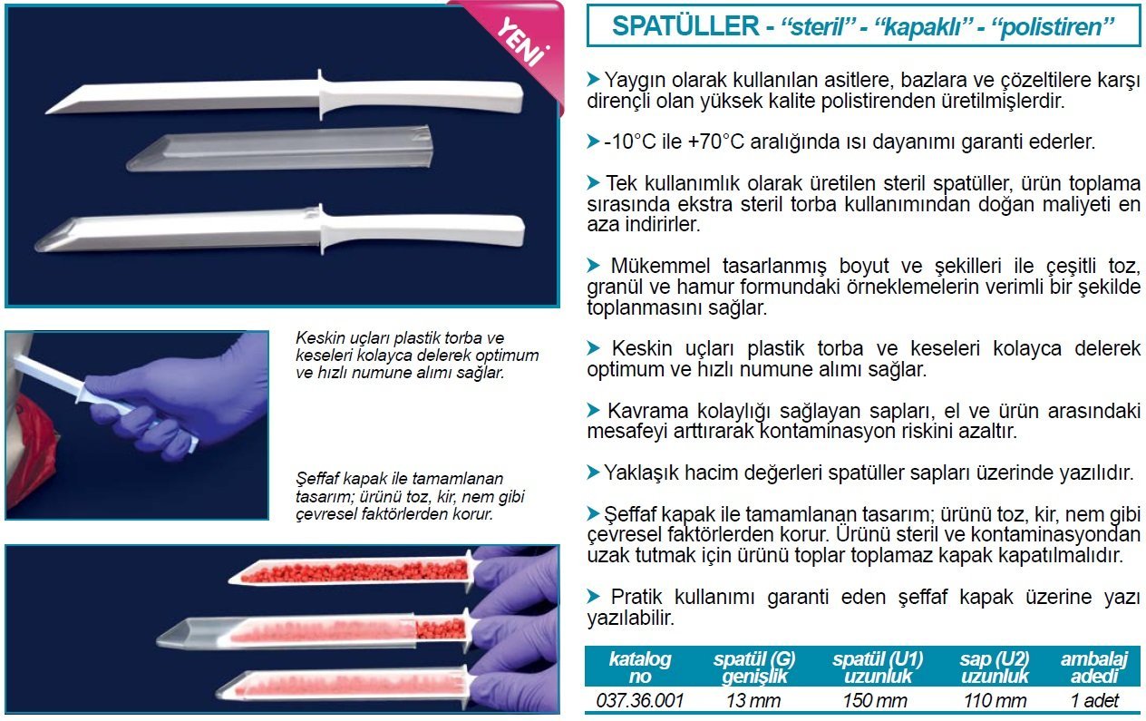 İSOLAB 037.36.001 spatül P.S kapaklı steril